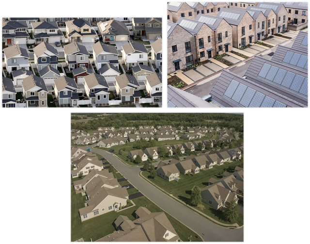 Photos of suburban developments where all the houses look the same